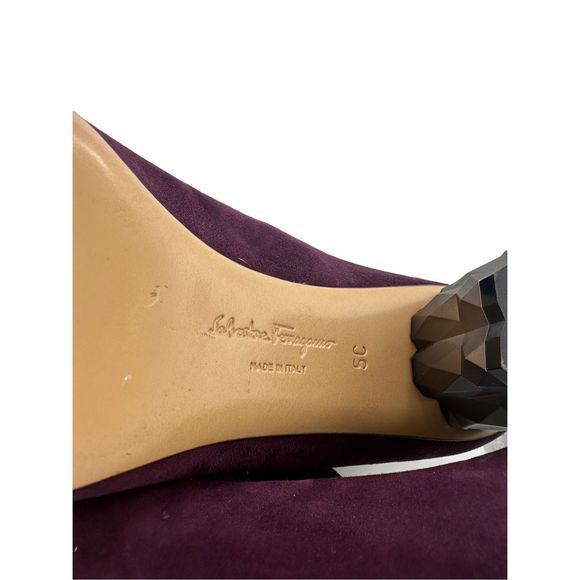 Salvatore Ferragamo Ortensia Suede Mary Jane Purple Silver Geometric Heel Sz 5C‎ - Picture 8 of 11